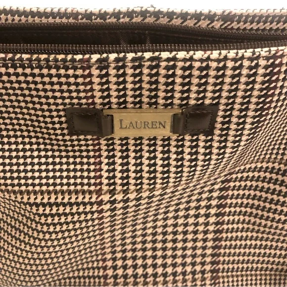 Lauren Ralph Lauren Brown Houndstooth Chevron Shoulder Strap Hand Bag - Picture 2 of 6